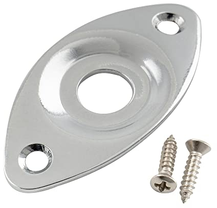 Musiclily Pro Steel Curved Recessed Oval Football Shape Guitar Jack Plate for Electric Guitar Bass, Chrome