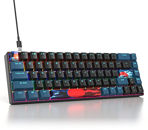 Mosptnspg Protable 60% Percent Mixed Light Rainbow Gaming Keyboard Mechanical, Mini Compact 68 Keys Wired Office Keyboard with red Switch for Mac/Win/ps4/ps5/xbox (Monstor Black/red Switch 68)