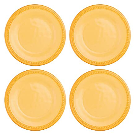 UPware Beaded Melamine Round Dessert Plates, Small Serving Plates, for Appetizer, Snacks, and Side Dishes, Yellow, 6 Inch, Set of 4