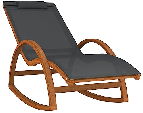 vidaXL Schaukelstuhl, Sonnenliege mit 1 Kissen, Schaukelsessel mit ergonomischem Design, Outdoor Schaukelstuhl Loungesessel, Grau Textilene Massivholz Pappel
