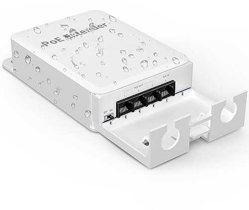 YuanLey 4 Port Outdoor PoE Extender 1 in 3 Out, IEEE 802.3af/at Mini 4 Kanal PoE Repeater IP66 Wasserdicht, Vlan, Erweitern Sie 250m(Total 350m), Wandmontage Passthrough POE-Verstärker, Plug and Play