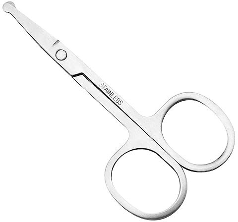 Bartschere Männer,Nasenhaar Schere mit Abgerundeten Enden,Nasenhaarschere Ohrenhaarschere Bartschere mit Edelstahl Gerade Abgerundeter Spitze, Bartschneider Herren Schneidet-Edelstahlfarbe