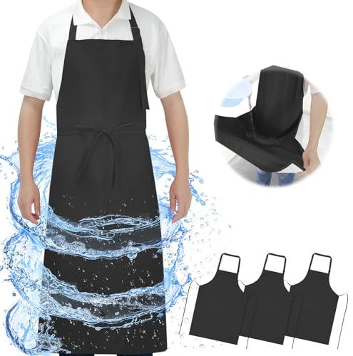 SHEOMERN Delantal largo doble impermeable de 3 piezas, delantales de tela ligera antidesgarros para lavavajillas, lavar platos, aseo de perros, limpieza de laboratorio, cocina, chef, cocina, barbacoa,