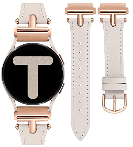 Wearlizer Lederarmband Kompatibel Mit Samsung Galaxy Watch 6/7/4/5 Active 2 40mm 44mm Damen, 20mm Uhrenarmband für FE 40mm/6 Classic 43mm 47mm/3 41mm, Polarstern/Rosegold