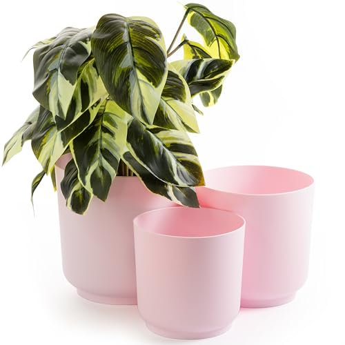 Home Garden Ornaments Luna Plant Pots Indoor – Indoor Plant Pot Set of 3 with Matte Surface, Flower Pots No Drainage Holes (Sizes: 13cm, 15cm, 17cm, Colour: Pink)