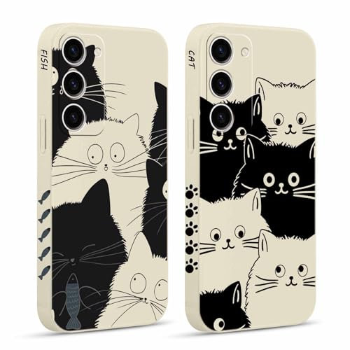 Pnakqil 2 stück Handyhülle für Samsung Galaxy S23 5G 6,1,Hülle Katze Fisch Muster Aesthetic Interessant Design süß Aesthetic Schön Mädchen Kameraschutz Stoßfeste Case Silikon Schutzhülle Tasche