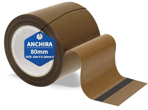 Anchira Teflonband Selbstklebend 80 mm x 10 m, Teflon Klebeband für Vakuumiermaschine, Hochtemperaturband, Teflonband Hitzebeständig bis 300℃, PTFE Band für Handversiegelung Impulsversiegelung