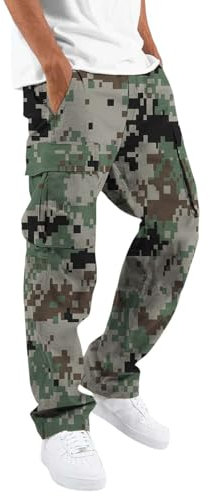 Rosennie Cargohose Herren Camouflage Druck Arbeitshosen MäNner Elastische Taille Freizeithose Mit Taschen Wanderhose Tunnelzug Jogginghose Paintball Hose Outdoorhose