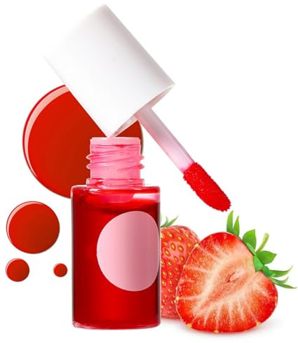 Lip Tint Stain Set, Long Lasting Waterproof Lip Stain, 4PCS Mini Liquid Water Tint, Non-sticky Lip Stain Set, Transfer-Proof, Matte Finish Lip Makeup, Multi-Use Lip & Cheek Tint (Strawberry, Natural)