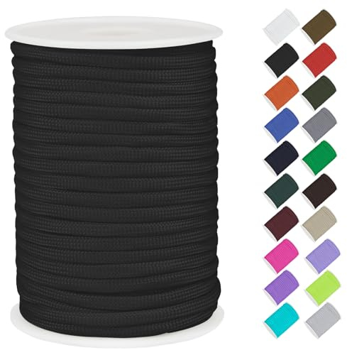 CAMAL Paracord 4mm Polypropylenseil 7-Strang Core 30m Starke Schnur Paracord Armbänd Schnur Reißfest Utility Seil 4mm Hält bis zu 70kg, Seile für Camping, Zeltspanner (Schwarz)