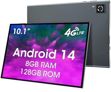 CWOWDEFU Tablet with SIM Card Slot,10 Inch Tablet 4G LTE and Phone (Make Calls),Android 14,8GB RAM,128GB ROM (TF up to 1TB),GSM Unlocked,Phablet,6000mAh, GPS,Octa-Core(Grey)