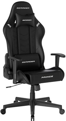 DXRacer Prince L PF132 Gaming-/ Büro-/ Schreibtischstuhl, mit Wippfunktion Gaming Stuhl Höhenverstellbarer Drehstuhl PC Stuhl Ergonomischer Chefsessel, schwarz