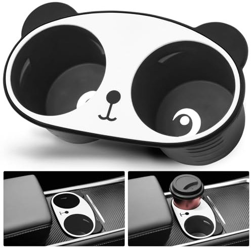 PANPHEN Cup Holder Insert For Tesla Model 3/Y 2023 2022 2021, Upgraded Silicone Cup Holder Organiser, 10.2cm, Panda Design