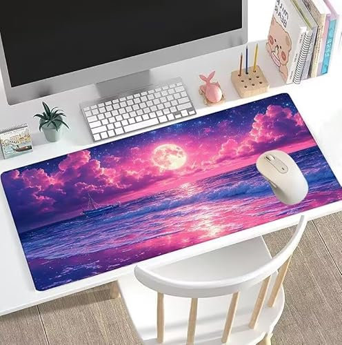 Tapis de Souris Rose Tapis de Souris Gamer XXL 1400x700x3mm Gaming Accessoire, Tapis de Souris Nuage Tapis Souris Résistant à l'eau avec Base en Caoutchouc antidérapant, Deco Bureau Travail W5-290