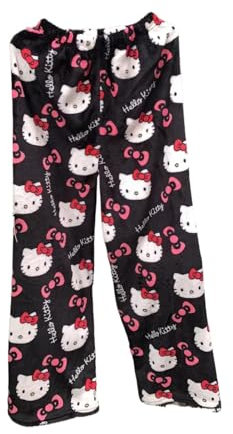 Halloween Pyjama Hose Schlafanzug Damen Pyjamas Flanell Pyjama Hose Damen Schlafhose Weich Kawaii Pyjamas Anime Bequeme Schlafanzughose Frauen Anime Cartoon Casual Home Herbst-Winter Pyjama Hose