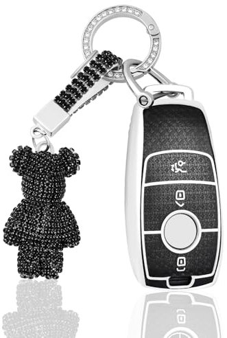 OFF WE GO Schlüsselhülle Cover Autoschlüssel Hülle für Mercedes Benz A B C E G S SL CLS Klasse SLC CLA GLB GLC GLE GLS W205 S205 C205 A205 Schutz Gehäuse mit Schlüsselanhänger Schlüsselcover, Schwarz