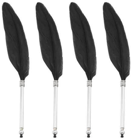 PATIKIL 4 Stück Feder Kugelschreiber, Flauschiger Vintage Tintenfeder Quill Stift Vergoldeter Stab Quill Stift für Kalligrafie Schreiben Unterschrift Hochzeit Geschenk, Schwarz