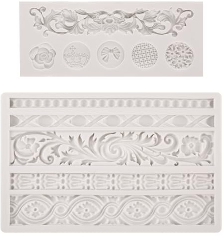 Bojueshaw 2pcs 3D Baroque Sculpted Silicone Mould,Retro Relief Fondant Mould,Decorating Tool for Sugarcraft Clay Gum Icing Candy