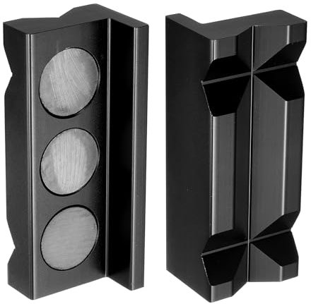 sourcing map Magnetic Vise Jaws 4 Inch Magnet V-Grooves Soft Aluminum Bench Jaw Pads Covers Multi-Purpose Protector for Woodworking Jewelry Making Plumbing, Black