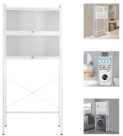 SHIOUCY Washing Machine Cabinet 70 x 25 x 167 cm 3 Tier Carbon Steel Freestanding Washing Machine Storage Shelf Laundry Room Storage Organiser White