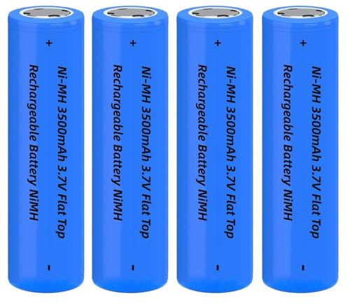 4 Pack 3500mAh Battery 3.7V, Ni-MH 3.7Volt Flat Top Batteries Rechargeable for LED Flashlight,Headlamp, Mini Fan, RC Car, Size: 18.01mm * 65.01mm / 0.7inch * 2.55inch, with Box, Not AA/AAA Batteries