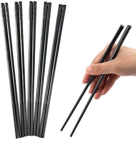 Chinesische Stäbchen ,5 Paar Stäbchen Zum Essen, Essstäbchen Spülmaschinenfest, Wiederverwendbar,Schwarz Legie Rungrutschfeste für Chinese Cuisine, Japanese Sushi (24CM)
