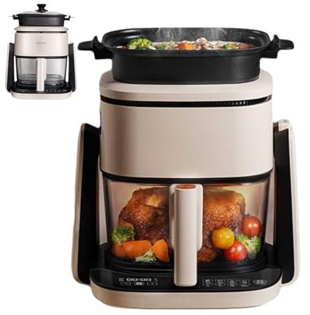 1100W 2-in-1 Glass Air Fryer Oven with Fry Pan, Compact Air Fryer with 360° Flip, 4L Basket & 1L Fry Pan, Air Fry, Roast, Recrisp, Keep Warm, Rotisserie, Space Saving Design
