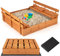 GOPLUS Bac a Sable Enfant Exterieur, Bac a Sable en Bois de Sapin avec Couvercle, 2 Bancs Pliants, et Revêtement de Fond, Charge120KG, pour Jardin Plage Arrière-Cour