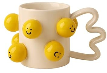 FVCTGHZ Taza de café de cerámica con cara sonriente, ideal for el desayuno y la leche, ideal for parejas.(White)