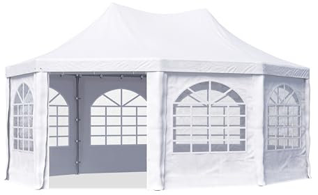 TOOLPORT Pagodenzelt Pavillon 4x5,5 m schnell & einfach zu montieren mit Fenstern - robuste PVC-Plane 700 weiß