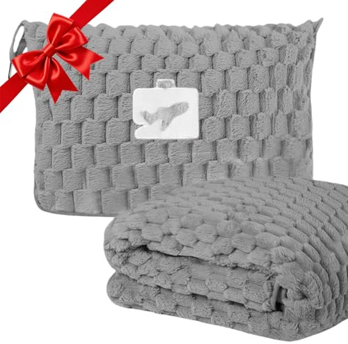 flintronic Travel Blanket and Pillow, 2 in 1 Airplane Blanket, Compact Office Blankets, Lightweight & Portable, Foldable Pillow for Adults, Kids,Long Flights and Trains (Grey Flannel)