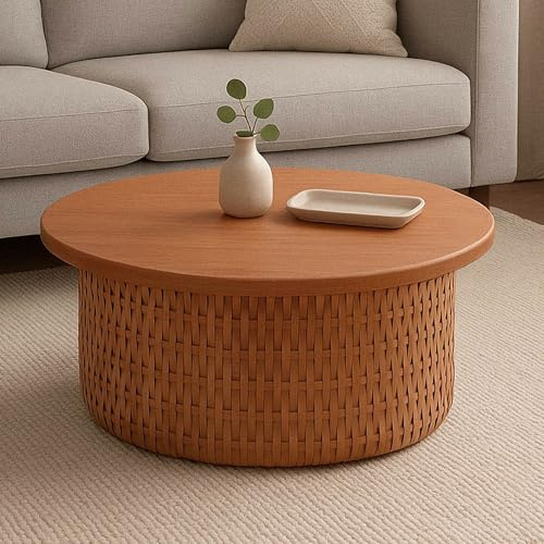 Mendler Couchtisch HWC-P15 Mahagoniholz Rattan rund Ø75cm | Beistelltisch, Sofatisch, Wohnzimmertisch