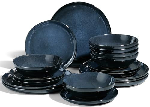 Joyfair 18 Pieces Stoneware Dinner Set Service for 6, Nebulas Blue