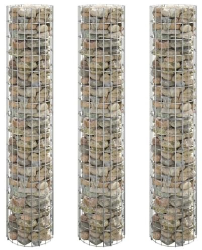 Gabionen-Hochbeete 3er Set, Rund, Ø30x150 cm, aus Verzinktem Stahl, für Garten und Outdoor, Robuste Beet-Pflanzkübel, Ideal für Pflanzen und Gemüse
