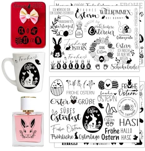 Rub On Sticker Ostern Frühling Sprüche Osterhase Glück Motive | Rubbelaufkleber groß für Fensterbilder und Aufkleber Ostern, Deko zum Aufreiben für Glas, Papier, DIY Geschenke Schwarz