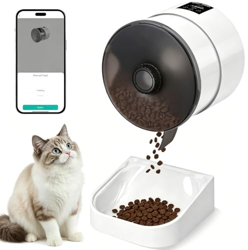GOYJOY Futterautomat Katze 3.5L,Automatischer Futterspender mit 2.4G WiFi Timer für Trockenfutter,1-6 Mahlzeiten pro Tag,Verstopfungsfreies Rollen-Design，Futterspender für Katzen und Hunde