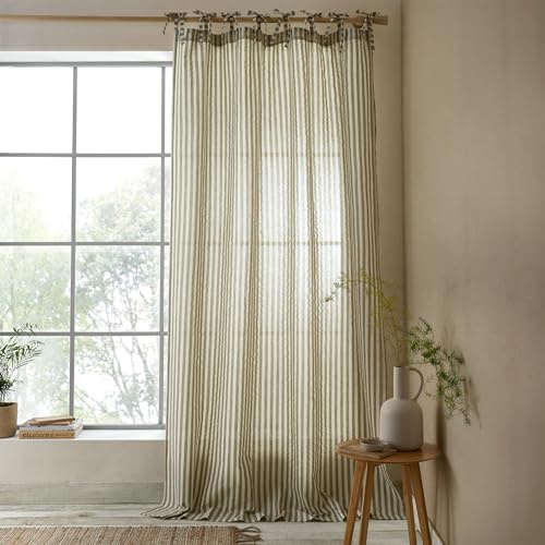 Pineapple Elephant Zanzibar Woven Stripe 140x183cm Voile Curtain Panel Green