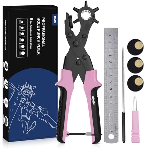 Diyife Belt Hole Puncher for Leather, 6 Sizes, Effortless Dual-Lever Design