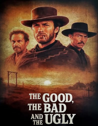 KUSTOM ART Dekoratives Wandposter Serie Schauspieler Clint Eastwood Eli Wallach Lee Van Cleef Film Der Gute der Hässliche Der Böse Der Böse Hintergrund Western, Druck auf beschichtetem Papier, 40 x 30