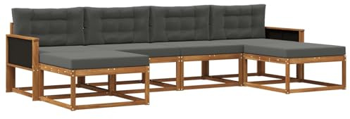 vidaXL Outdoor-Sofagarnitur mit Kissen 6 pcs Natur und Anthrazit, Moderne Akazien-Gartenmöbel, wetterfester Sofa-Set, stylische Sitzgelegenheit für Terrasse und Pool