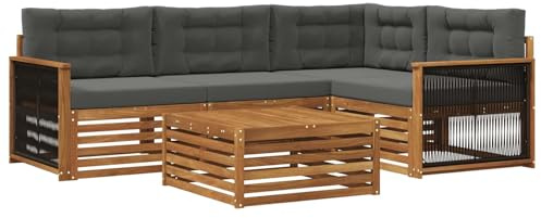 vidaXL Outdoor-Sofagarnitur mit Kissen 5 pcs Natur und Anthrazit, Patio Loungeset, modernes Sofa für draußen, wetterbeständiger Gartenspaß, Bequeme Terrassenmöbel