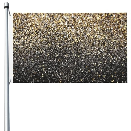 Bandera negra y dorada brillante de 152 cm x 0,91 m con ojales, doble cara, mástiles para jardín.