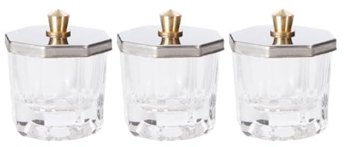 OSALADI 3pièces Pot Verre Octogonal avec Couvercle Inox pour Liquide et Poudre Acrylique Ongles Bol Manucure Pratique