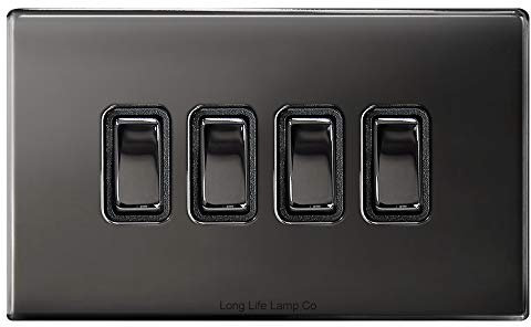 Light Switch 4 Gang 2 Way Polished Black Nickel Wall Switch Screwless Finish N308GME