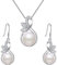 Clearine Damen 925 Sterling Silber Hochzeit Braut CZ Cream Süßwasser-Zuchtperle Unendlichkeit Blatt Vine Anhänger Halskette Hook Ohrringe Schmuck Set Klar