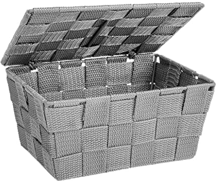 WENKO Aufbewahrungskorb mit Deckel Adria Grau - Badkorb, Küchenkorb, Polypropylen, 19 x 10 x 14 cm, Grau