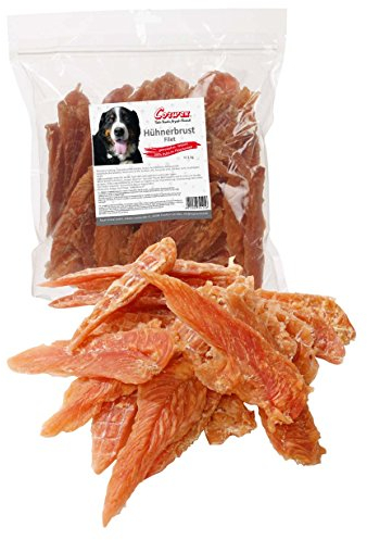Corwex Hundesnack Hühnerbrustfilet (1kg), getreidefrei & fettarm, im Wiederverschließbarem Beutel, 100% Huhn im Fleischanteil