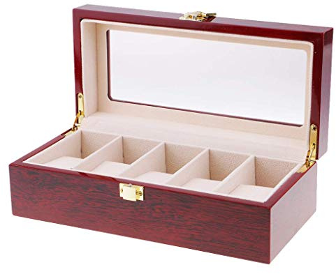 Tubayia Porta Orologio 5 Scomparti, in Legno, con Morbido Cuscino Rimovibile