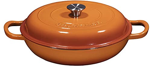 Bruntmor Pentola da forno olandese in ghisa con coperchio, padella bassa da 9,5 l, con manici per stufati, casseruola smaltata, rivestimento in ceramica resistente, teglia profonda da 40,6 x 7,6 cm
