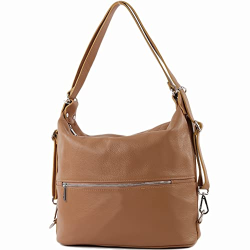 modamoda de T189 Damen Leder Rucksack Damentasche 2in1 handmade in Italy, Farbe:Cognac